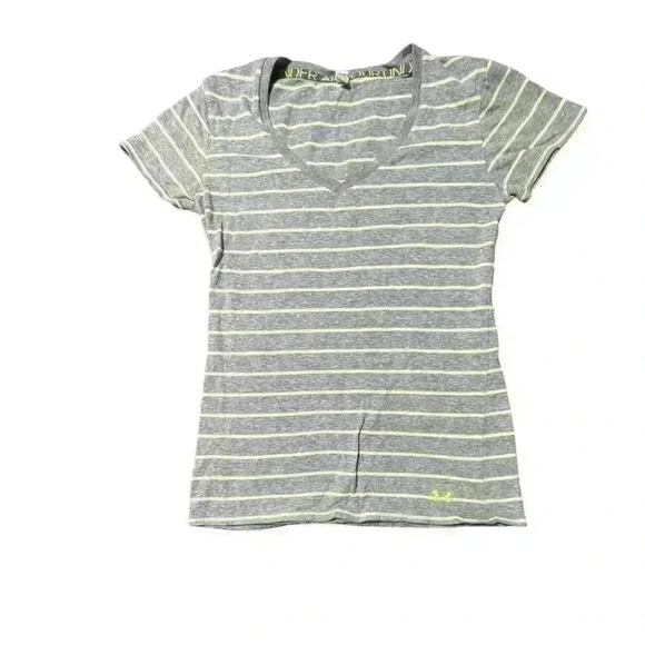 Under armour Tech Women's V-Neck T-Shirt, Size S - Gray and Green Stripe - Picture 1 of 4